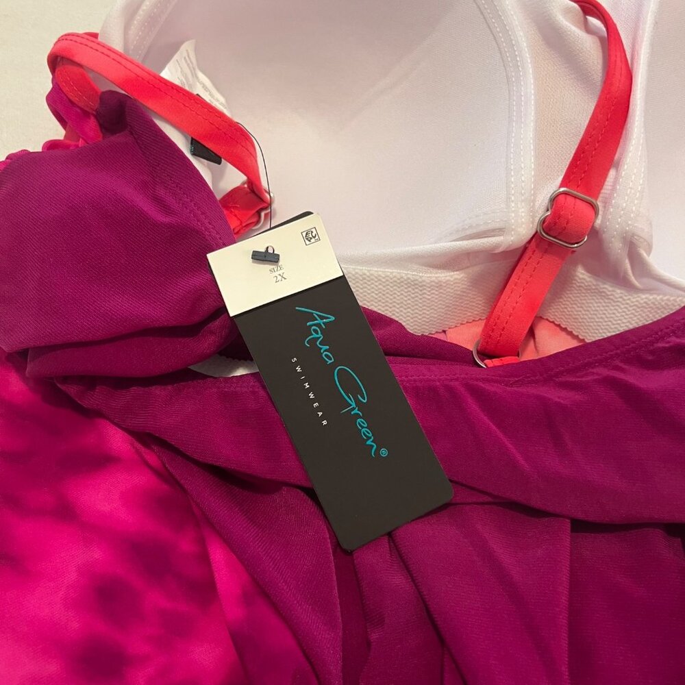 Aqua Green Plus Size 2X Pink Tie-Dye Tankini Swim Top Adjustable Straps NWOT - Picture 6 of 9